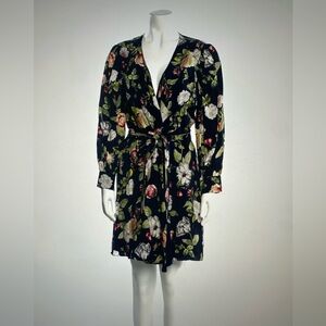 Alice + Olivia Black Floral Wrap Sundress with Bishop Sleeves Size 12